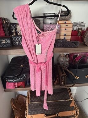 Retrofete Pink One-Shoulder Dress